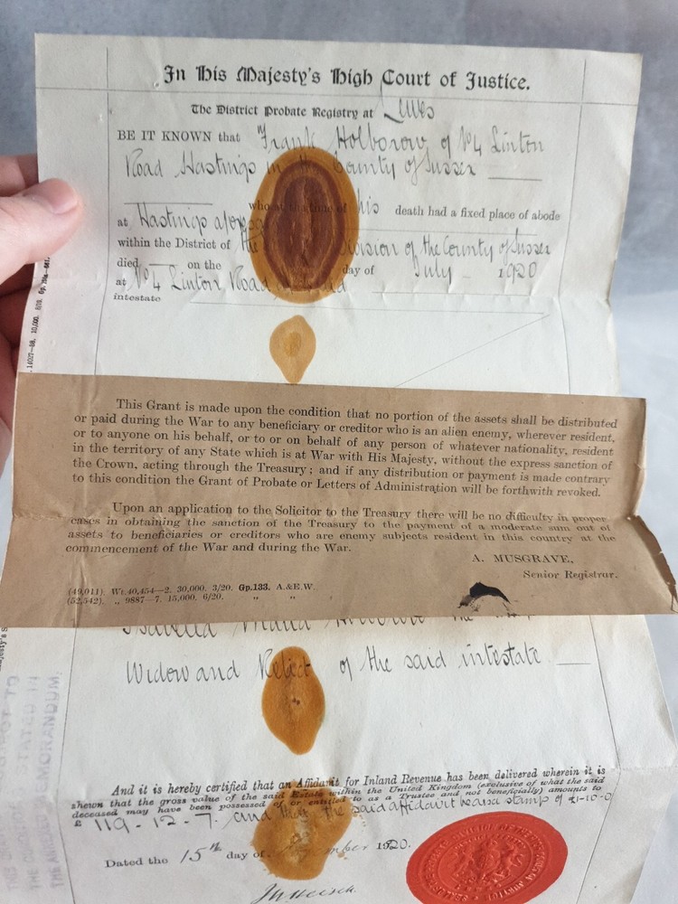 A 1920s document probate with red Embossed mark