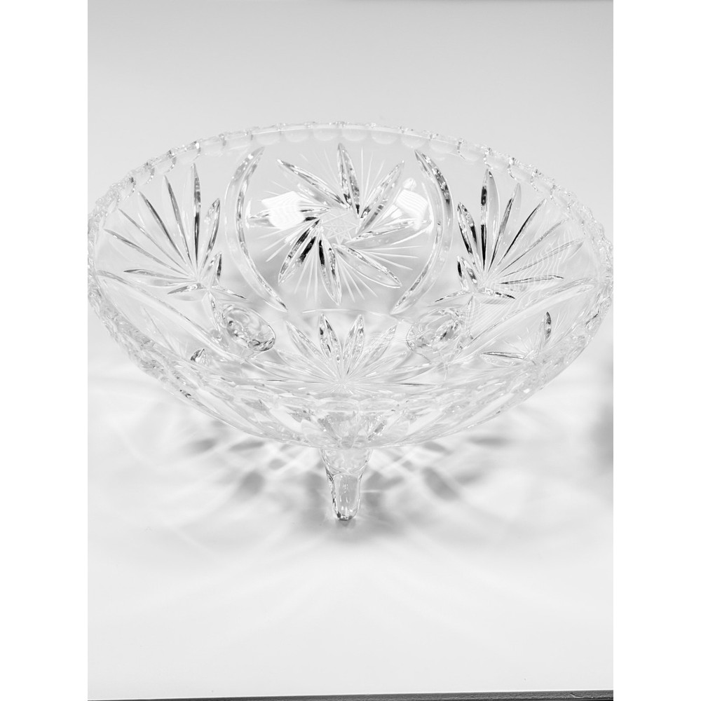 Vintage Starburst Pattern Footed Crystal 8” Bowl