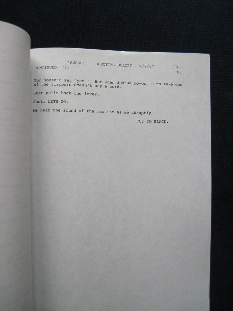 ORIGINAL SCRIPT for AUGUST - JOSH HARTNETT, DAVID BOWIE & RIP TORN Film