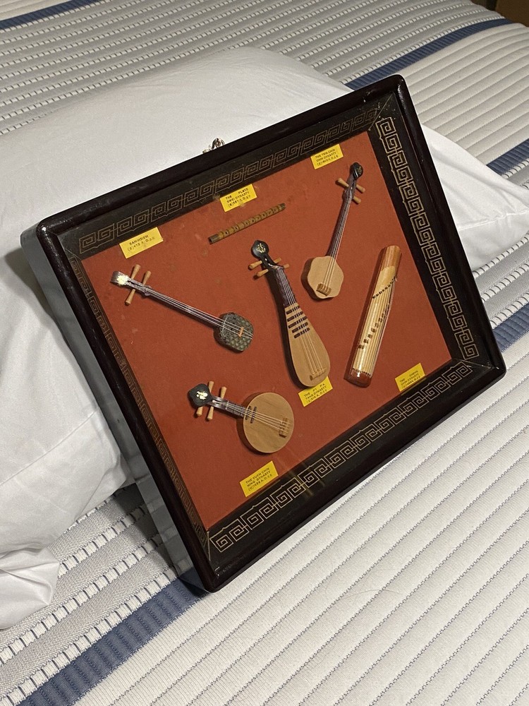 Ancient Chinese Dynasty Miniature Musical Instruments Shadow Box Display