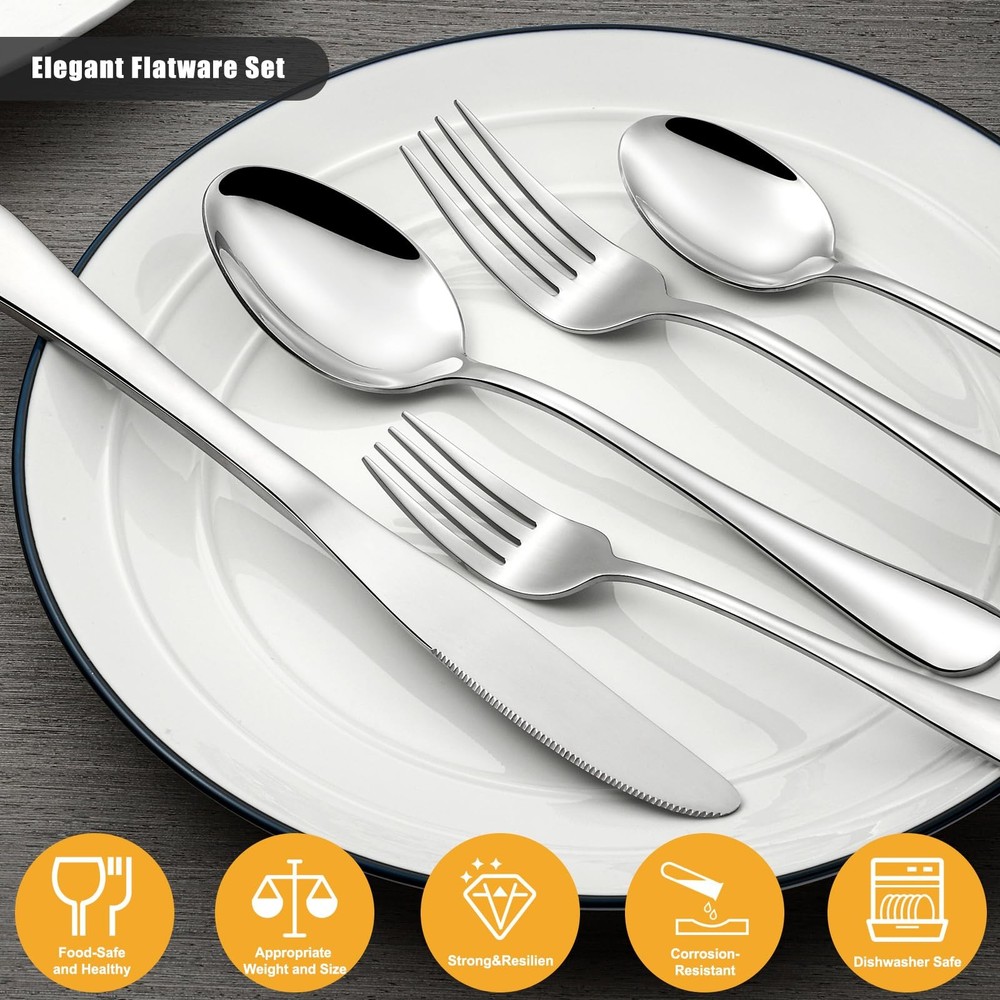 60 Piece Silverware Set for 12, Stainless Steel Flatware Set Tableware Set In...