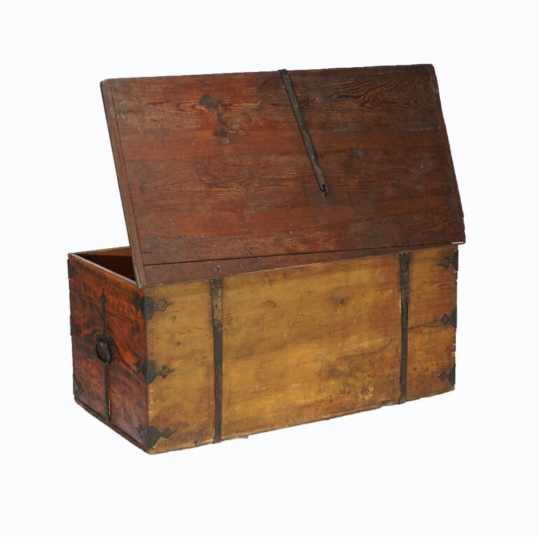 Folk Art Grain Painted Blanket Chest with Strap Hinges, Dated 1846