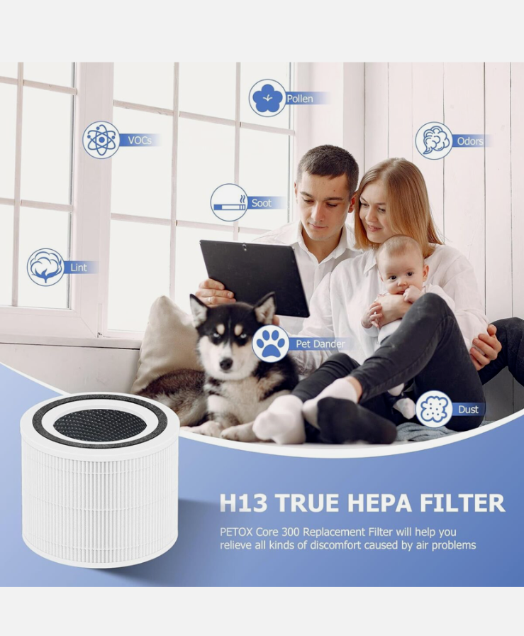 2Pack Core 300 Replacement Filter for LEVOIT 300 Air Purifier HEPA Carbon, White