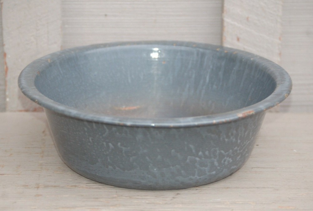 Graniteware Enamelware Pan Bowl Basin Primitive Kitchen Tool Gray Rustic a