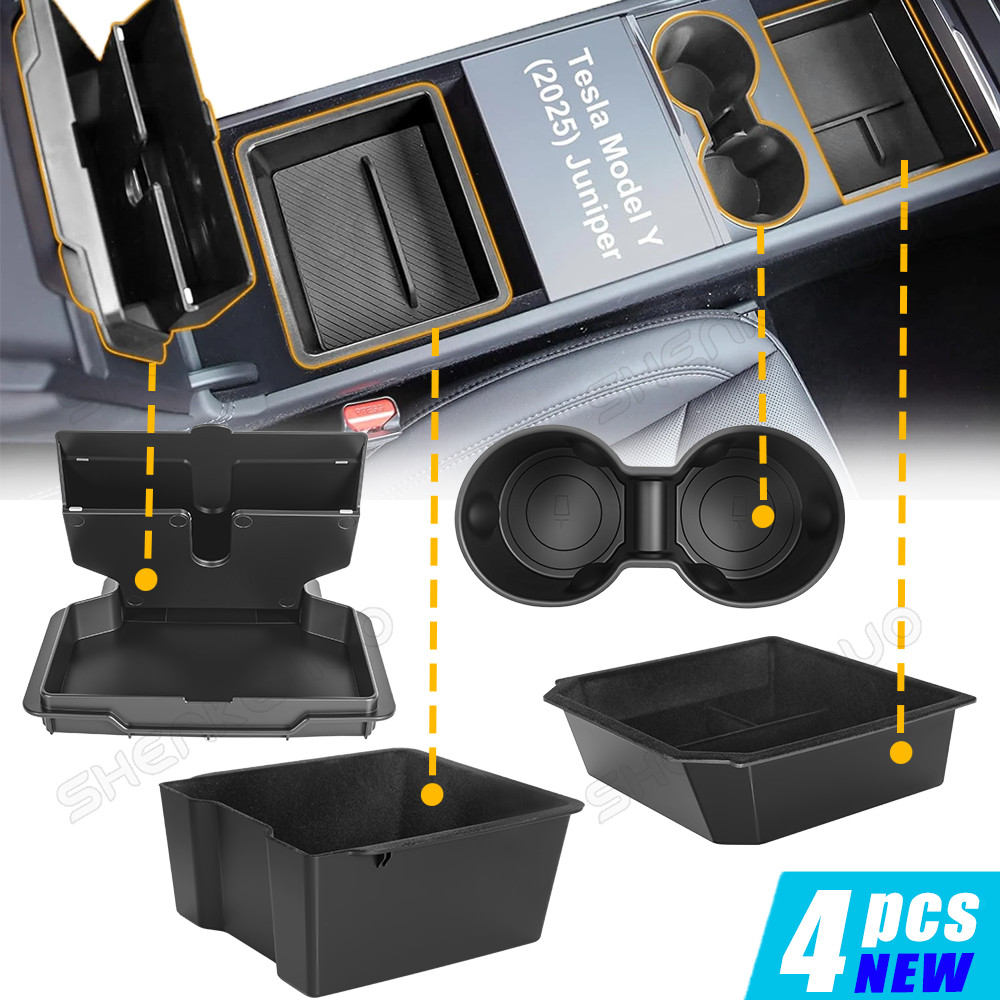 For Tesla Model Y 2025 Juniper Center Console Organizer Double Layer Space 4pack