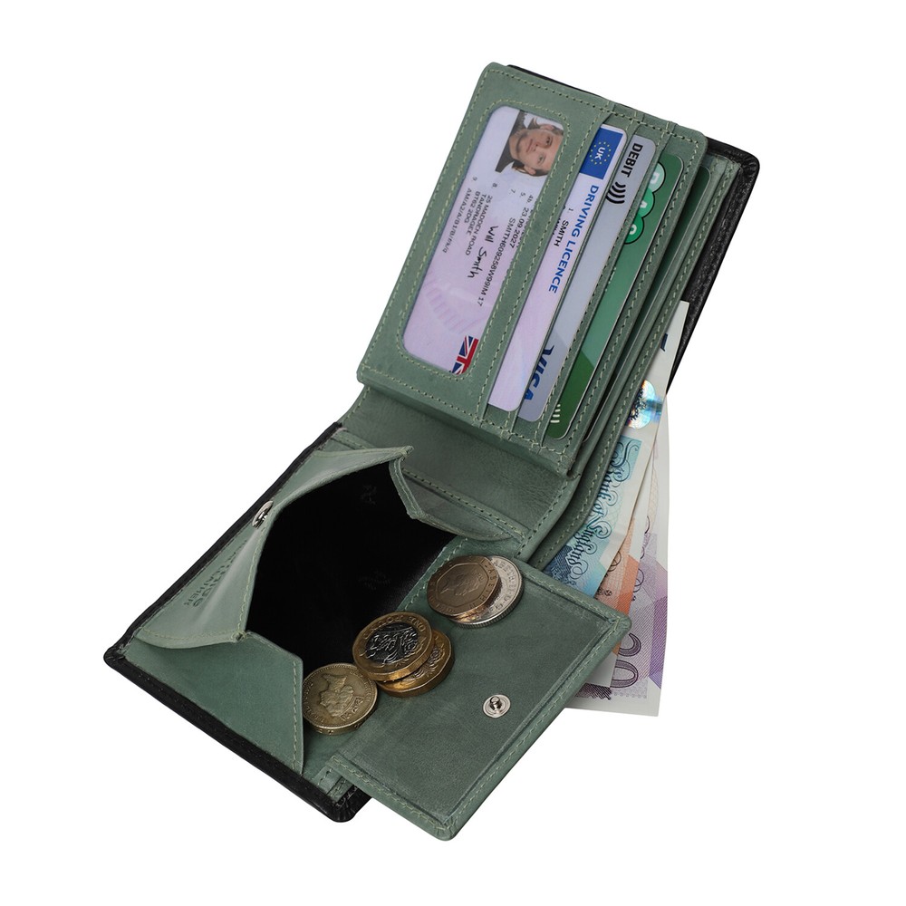 Starhide Men's Green Black RFID Blocking Passcase Bifold Genuine Leather Wallet
