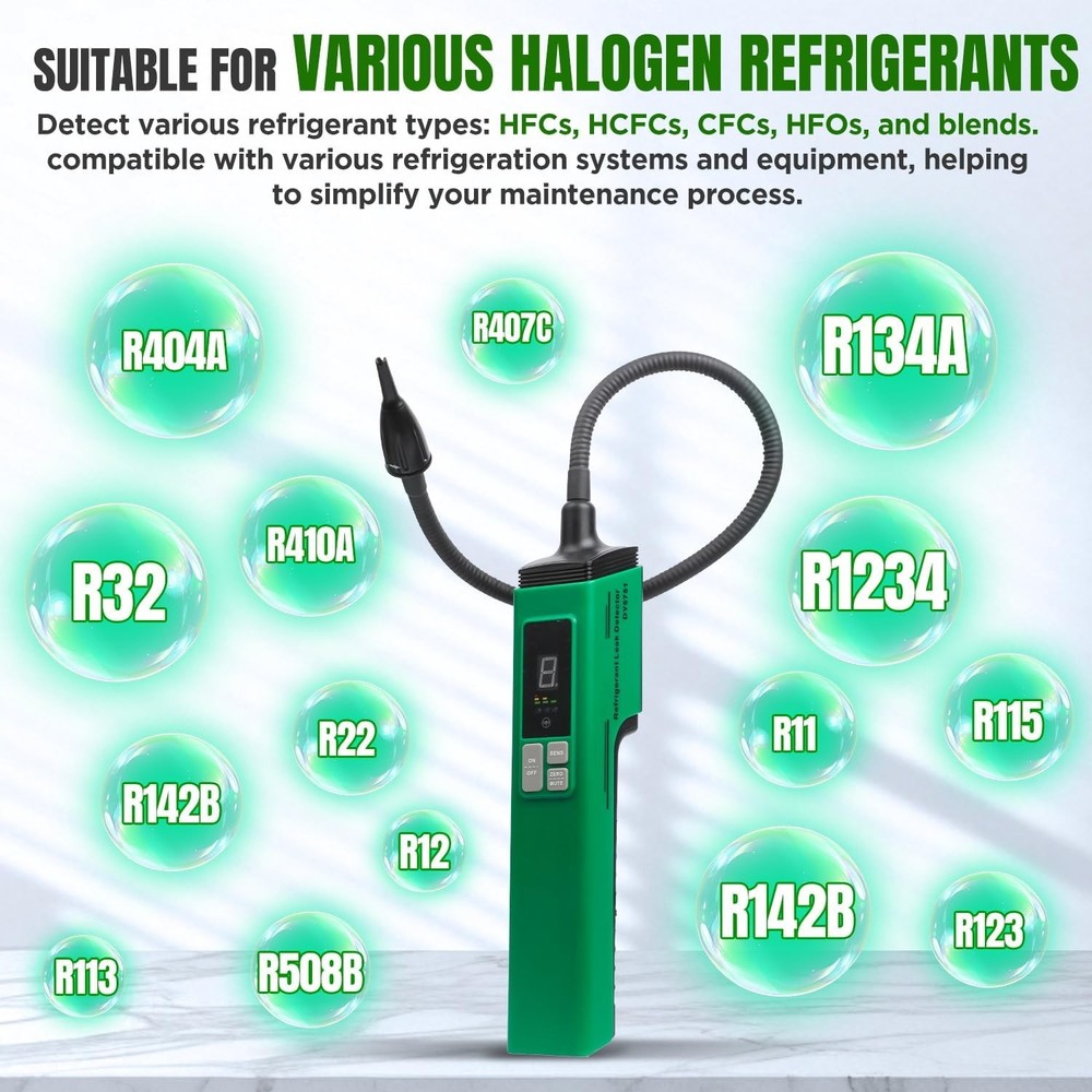 Sensitive HVAC Refrigerant Leak Detector with Heated Diode Sensor