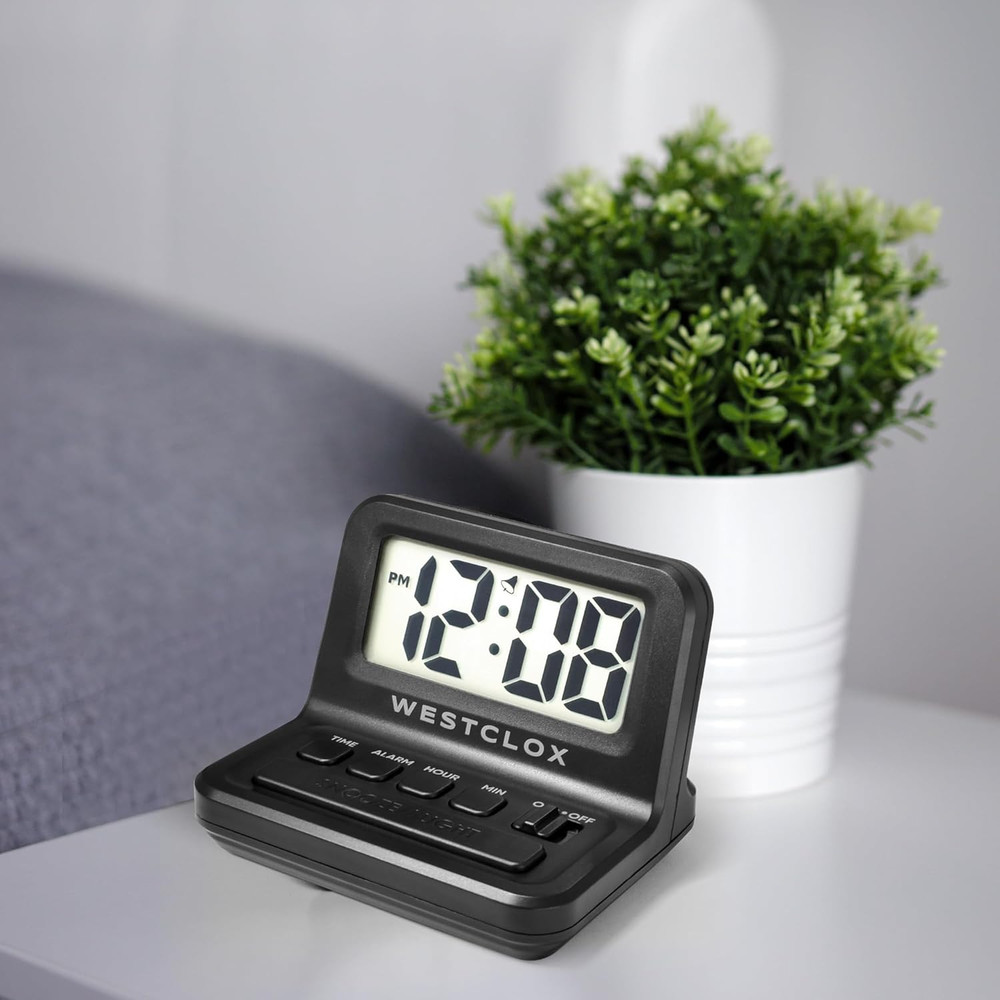 LCD Digital Bedside Alarm Clock with White Backlit Display and Snooze Function,