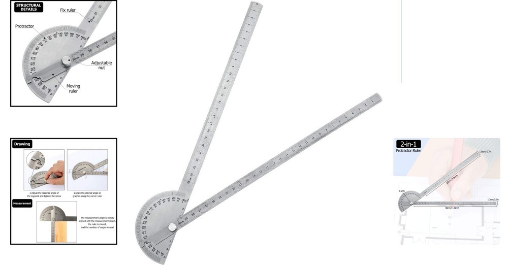 Versatile 2-in-1 Adjustable Angle Protractor & Ruler - Accurate Measurements