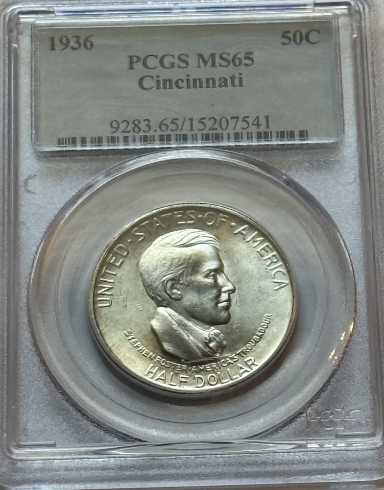 1936-Cincinnati Silver Commemorative Half Dollar-PCGS MS 65-Nice White Example