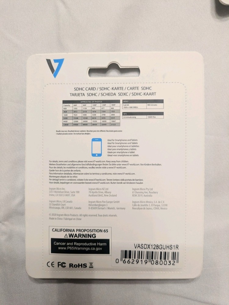 128GB V7 SDXC Card Class 10 High-Speed Memory Storage.