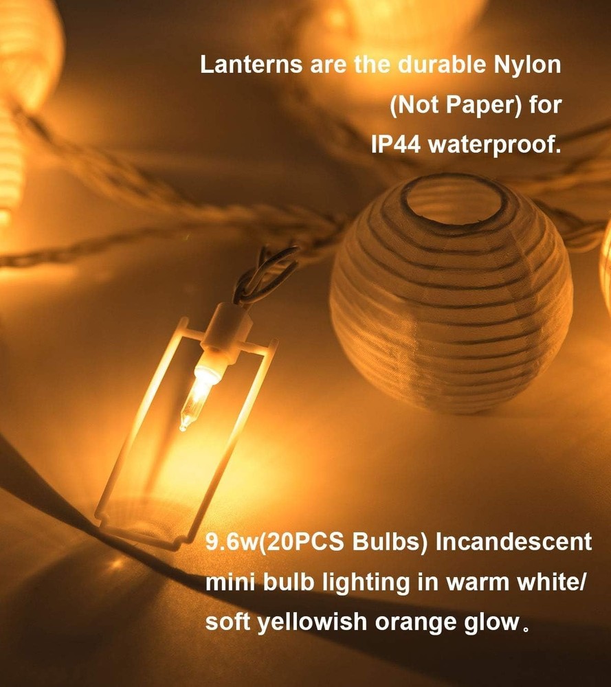 Mini Lantern Lights String Outdoor, 3 Inch Globe Lantern String Lights for Be...