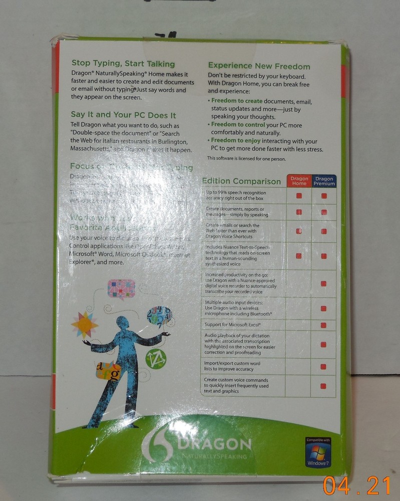 Nuance Dragon Naturally Speaking Speech Recognition Home Edition Version 11