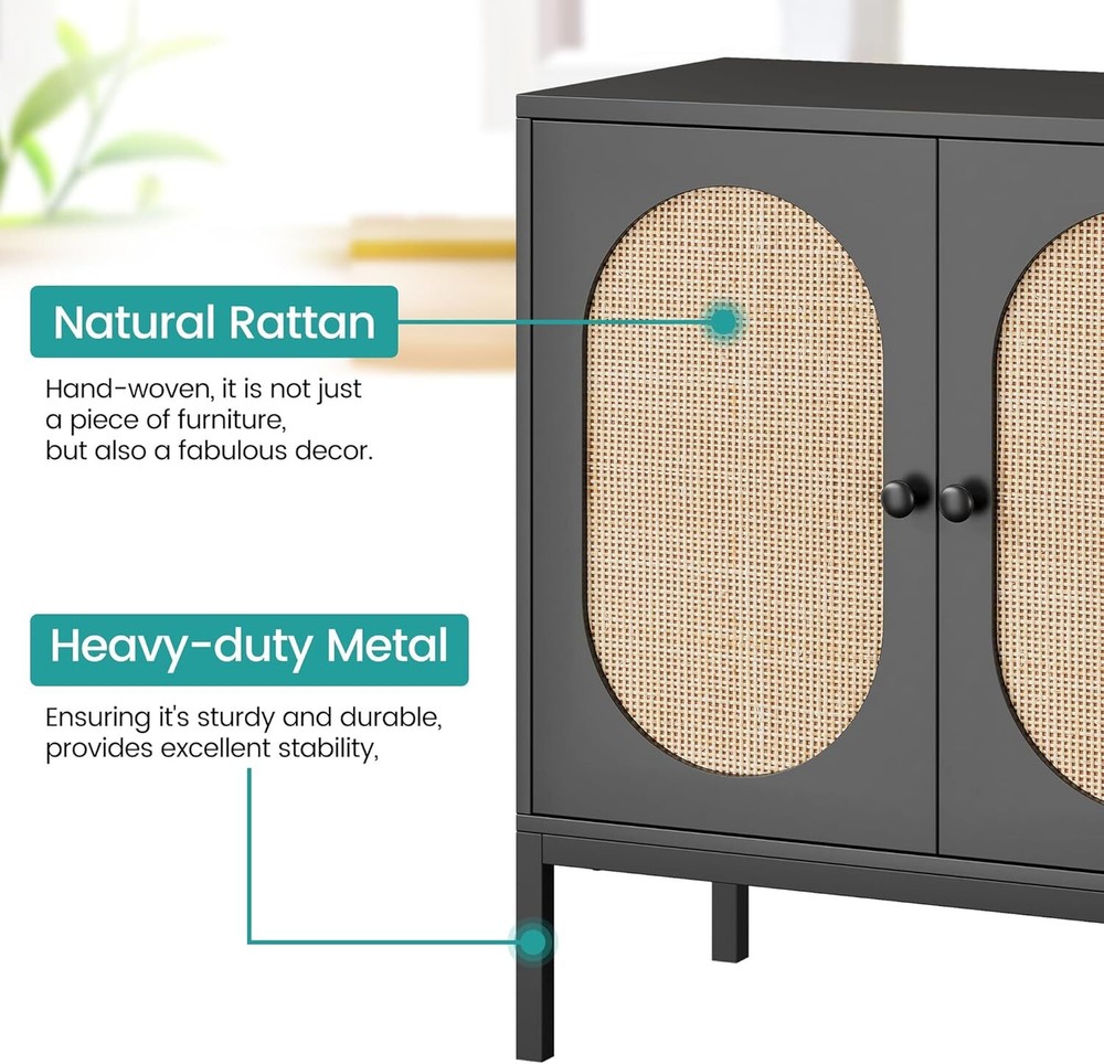 Modern Storage Cabinet Rattan Sideboard Buffet Cabinet with Adjustable Shelves