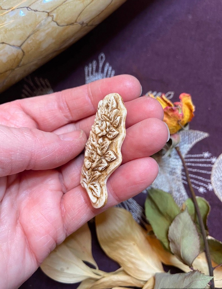 Bovine Bone Rose Carving, Ethically Sourced Cow Bone