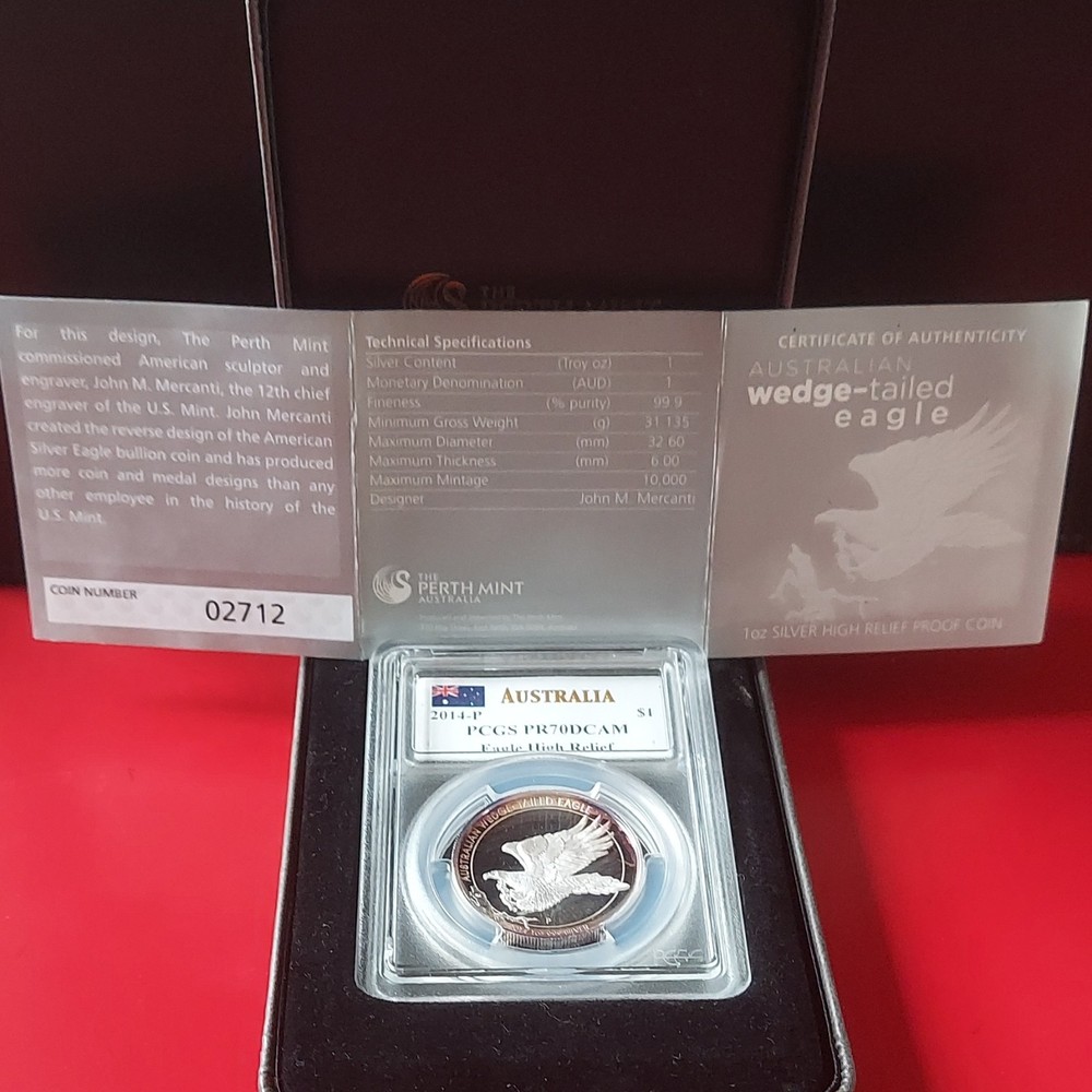 Australia 2014 $1 High Relief Wedge-tailed Eagle Silver PCGS PR70DCAM Perth Mint