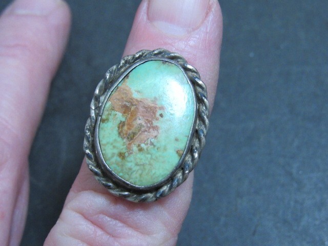 Sterling Silver Native American Oval Green Turquoise Ring Size 5 3/4