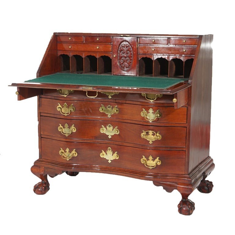 Chippendale Style Mahogany Serpentine Drop-Front Desk 20thC