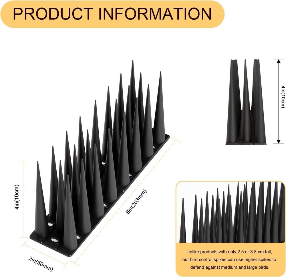 High Coverage 4ft Bird Spikes - Black Raccoon & Woodpecker Deterrent Solution