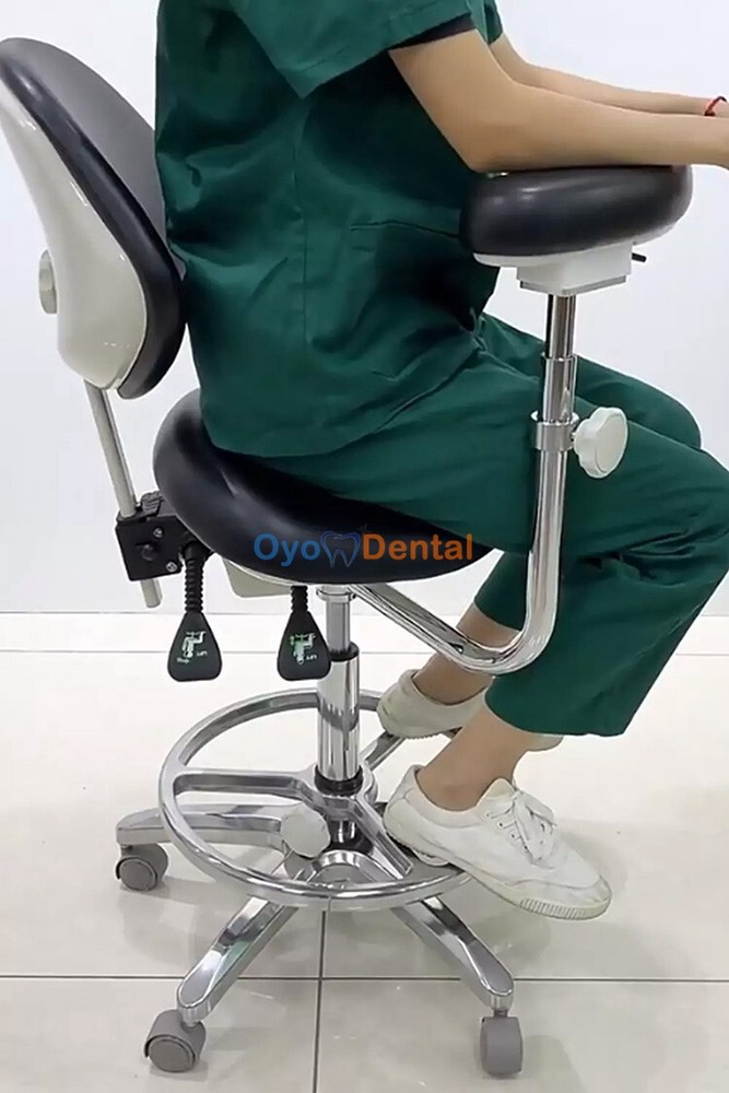 Ergonomic Adjustable Dental Operator Stool with Armrest Backrest Assistant Chair