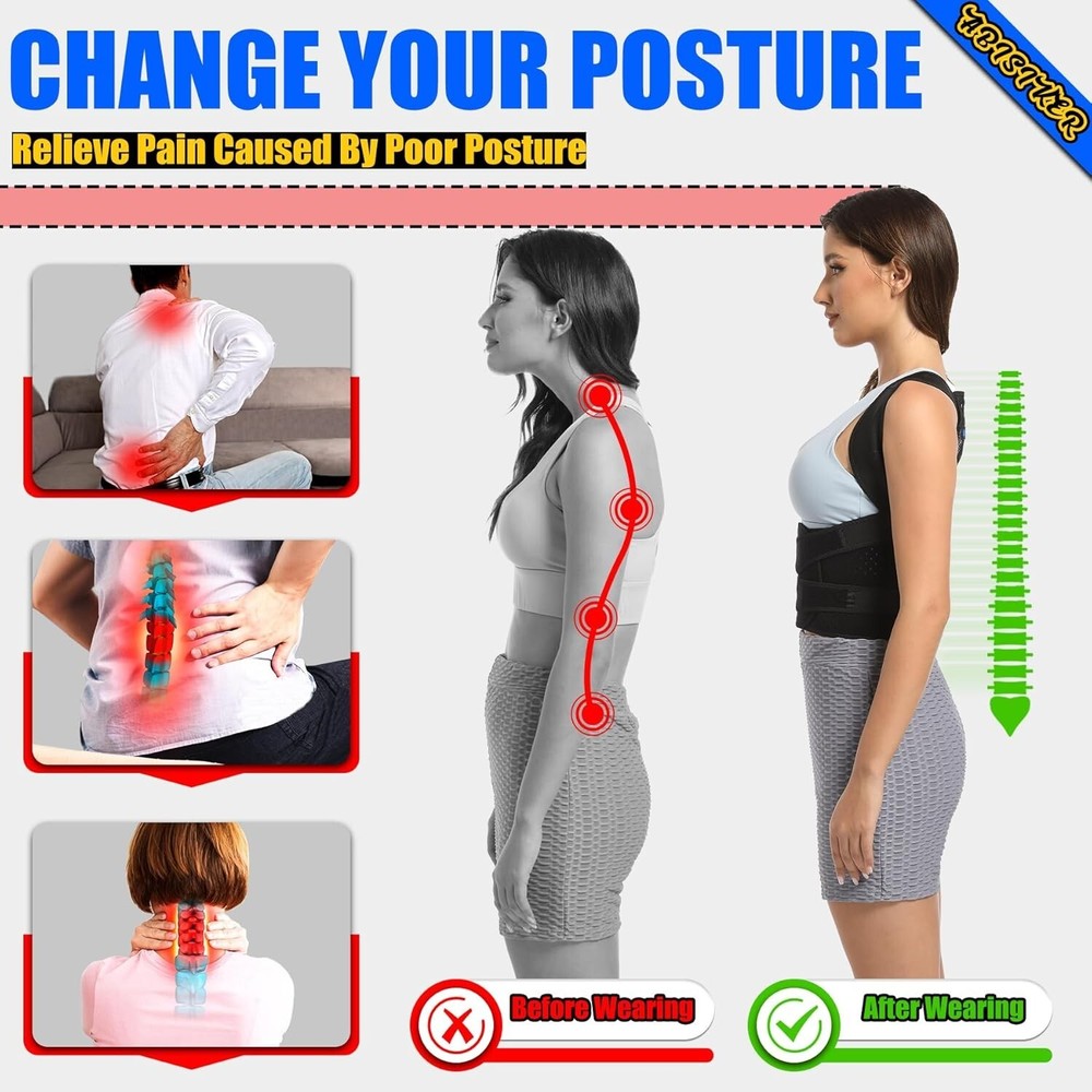 Adjustable Posture Corrector Low Back Support Shoulder Brace Belt for Men Women