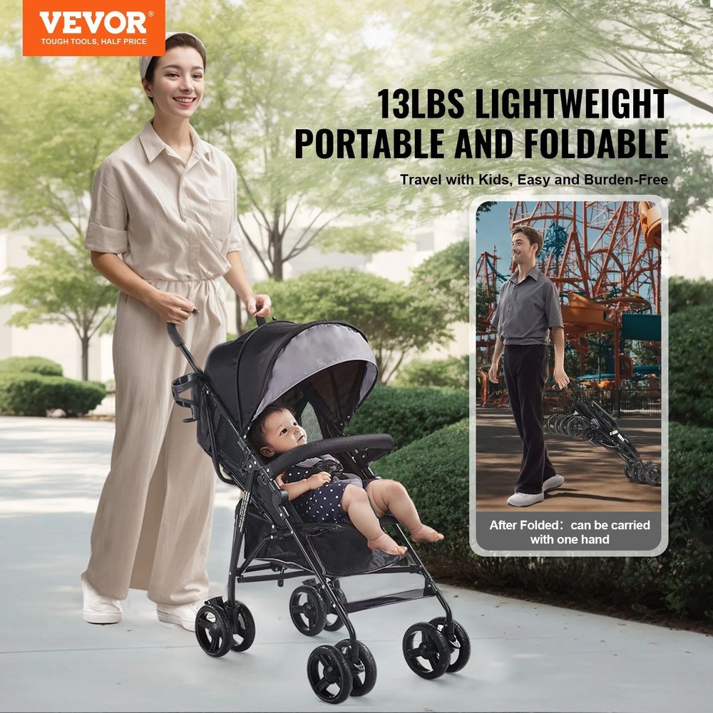 Lightweight Stroller, Compact Easy Fold MultiPosition Recline Canopy Backrest, C
