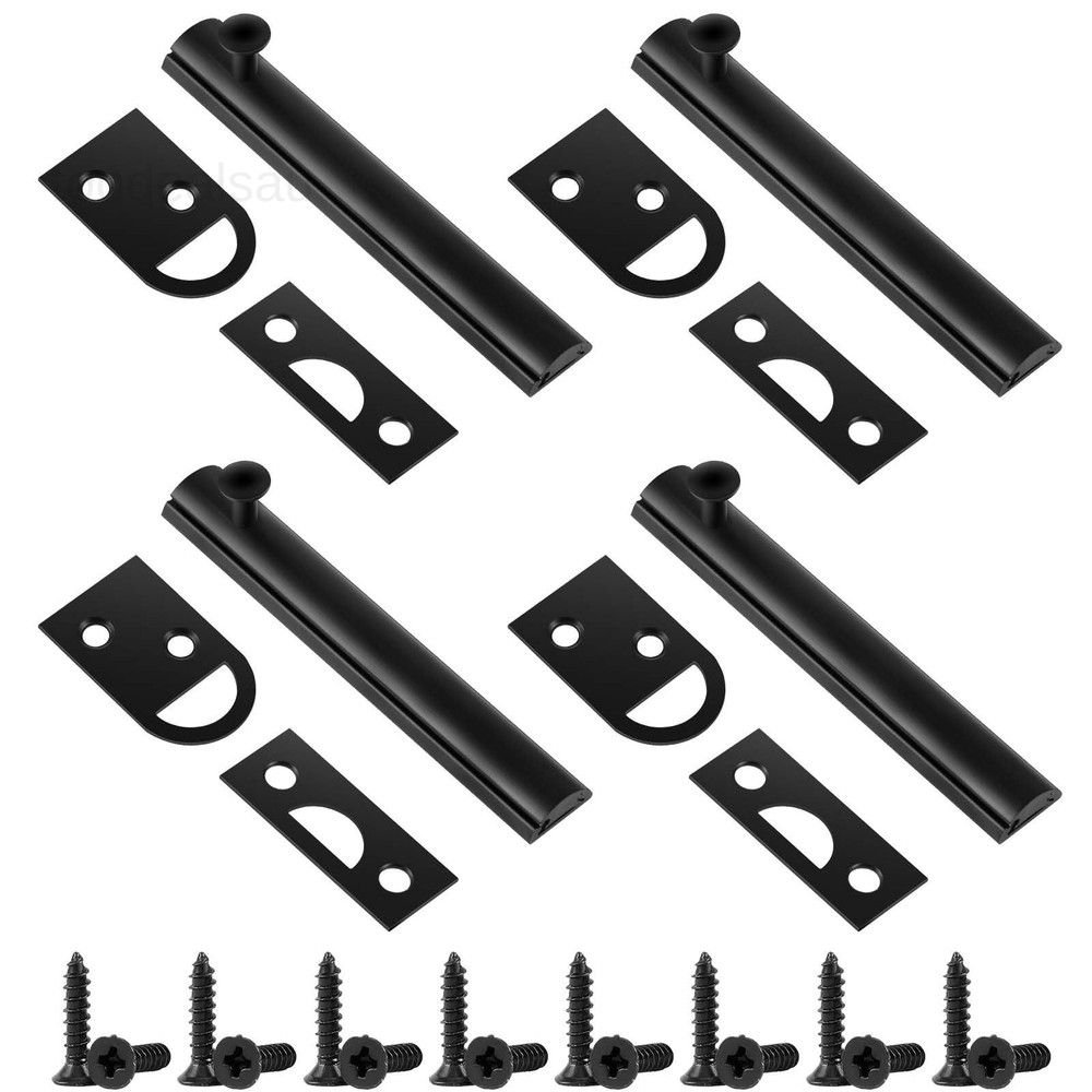 4 Pcs Solid Brass Surface Bolt Door Slide 4'', Matte Black