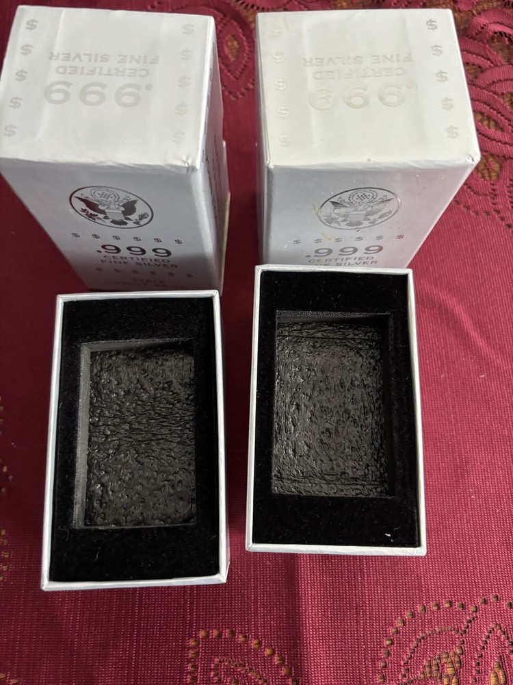 Two Silver Bar Boxes With Black Velvet