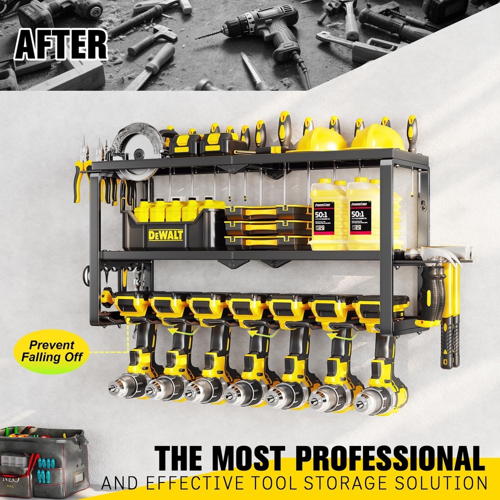 Power Tool Organizer Wall Mount - 150Lbs Load 3 Layers Storage Rack with 7 Dr...