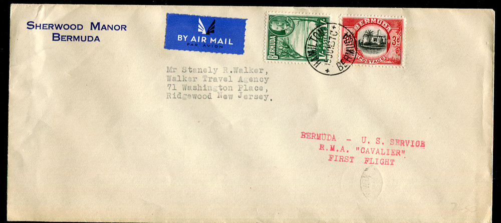 BERMUDA (23744): FIRST FLIGHT COVER/postmark/cancels 1937