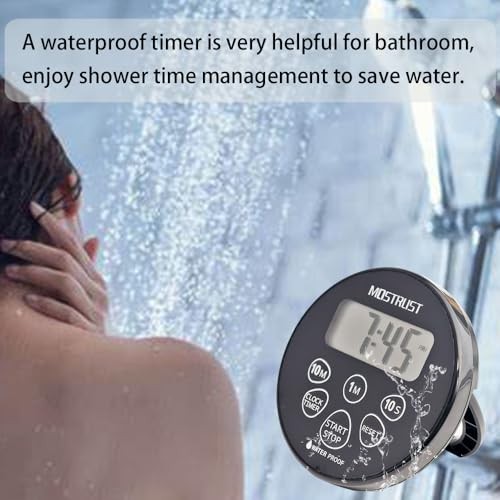 Digital Waterproof Shower Clock Timer, Bathroom Kitchen Countdown Dark Black