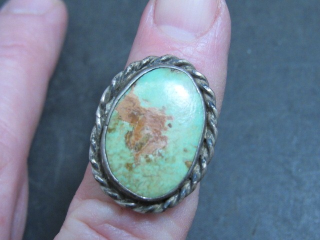 Sterling Silver Native American Oval Green Turquoise Ring Size 5 3/4