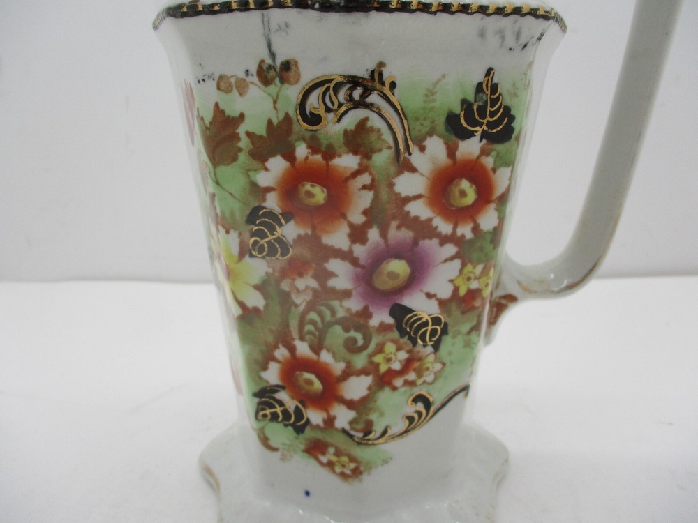 Vintage Octagonal Porcelain Floral Pitcher