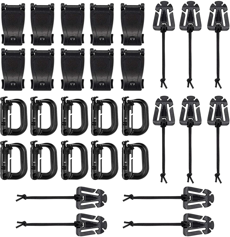 30Pcs Tactical Molle Elastic String Strap Gear Clip Attachments Camping Tool Kit