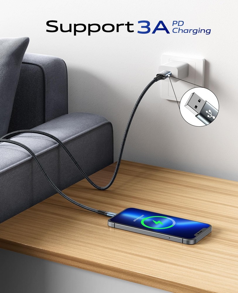 USB C Cable 3A Fast Charging [2 Pack 6FT], A to C Cable, 6FT, Black