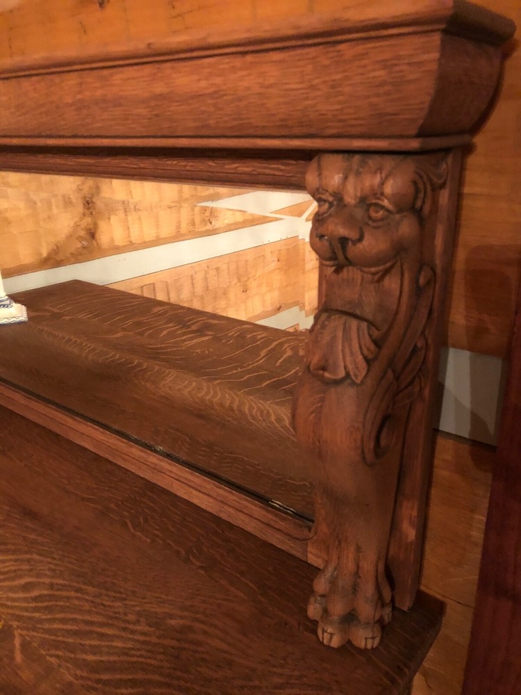 Antique Tiger Oak Buffet/Sideboard with original beveled mirror backboard