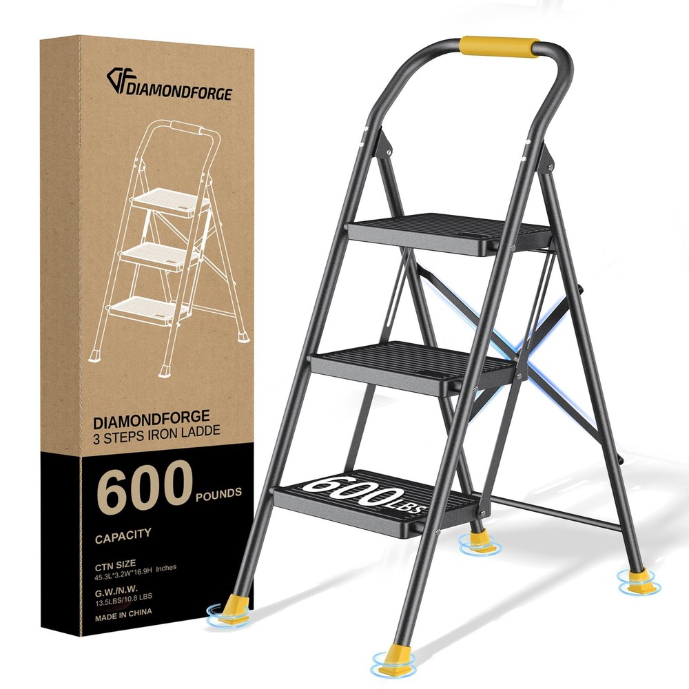 Step Ladder Foldable Folding 3 without Tool Platform, Black and Yellow