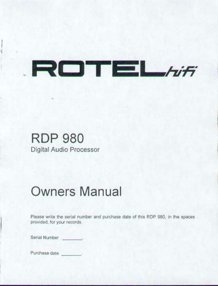 Rotel RDP-980 Audio Processor Owners Manual