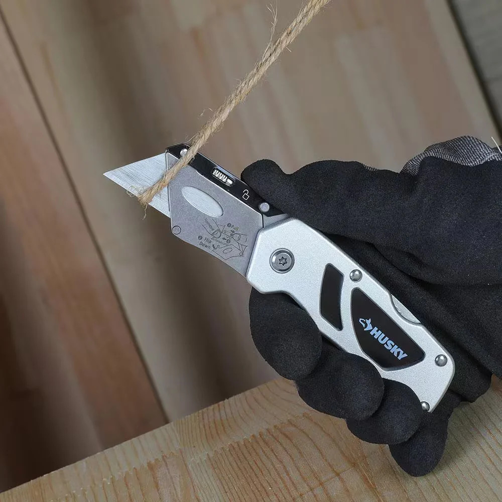 Husky Folding Lock-Back Utility Knife Compact Razor Box Cutter