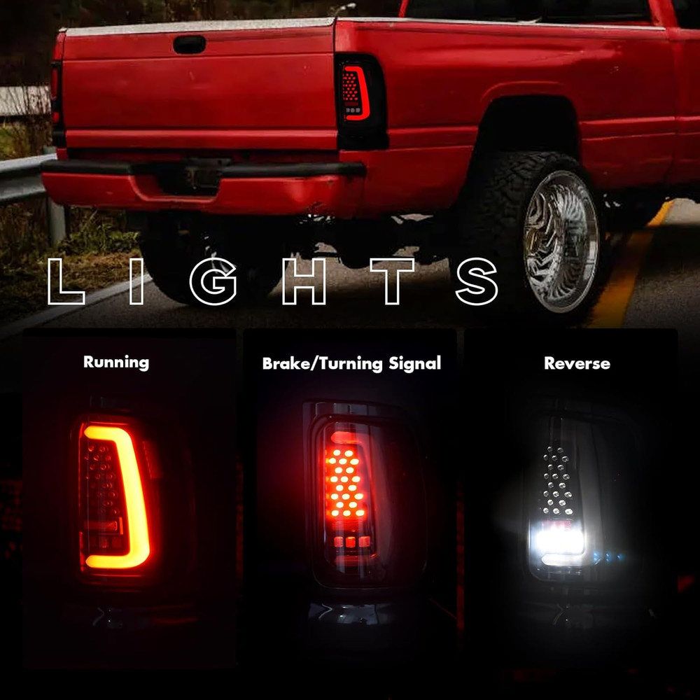 Sequential Full Led Tail Lights for Dodge 1994-2001 Ram 1500, 1994-2002 Ram 2500
