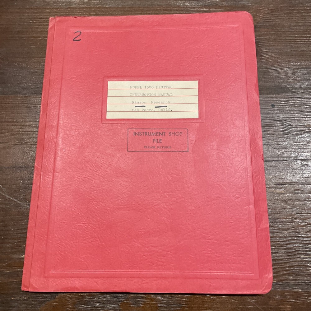 Ransom Research Model 1500 Digitac Instruction Manual