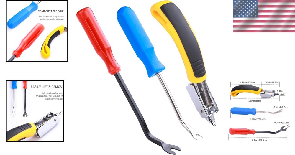 3PCS Ergonomic Staple Remover Set with Tack Puller - Lightweight and Durable
