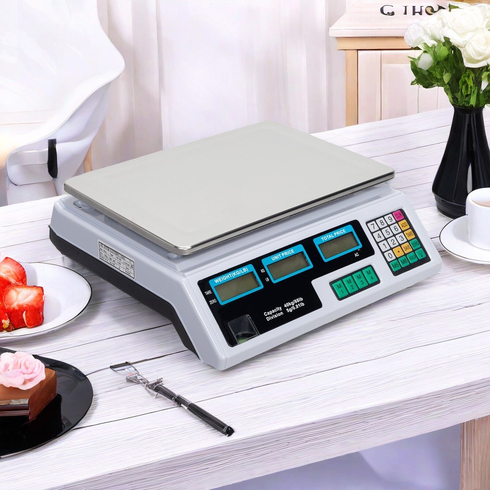 Digital Tabletop Scale - 40kg/88lbs Capacity, Commercial Postal, Switch & White