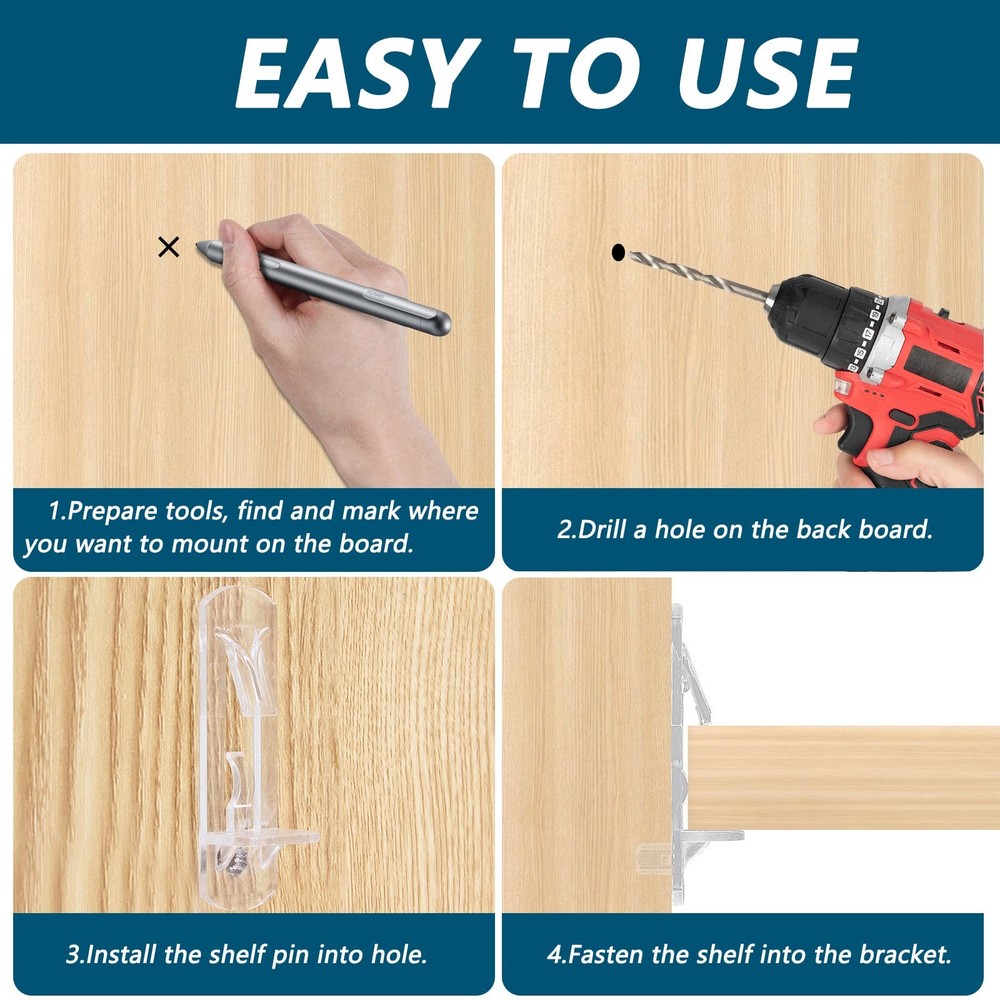 20pcs 5mm Self-Locking Shelf Support Pegs, Clear Plastic Locking Shelf Pins S...