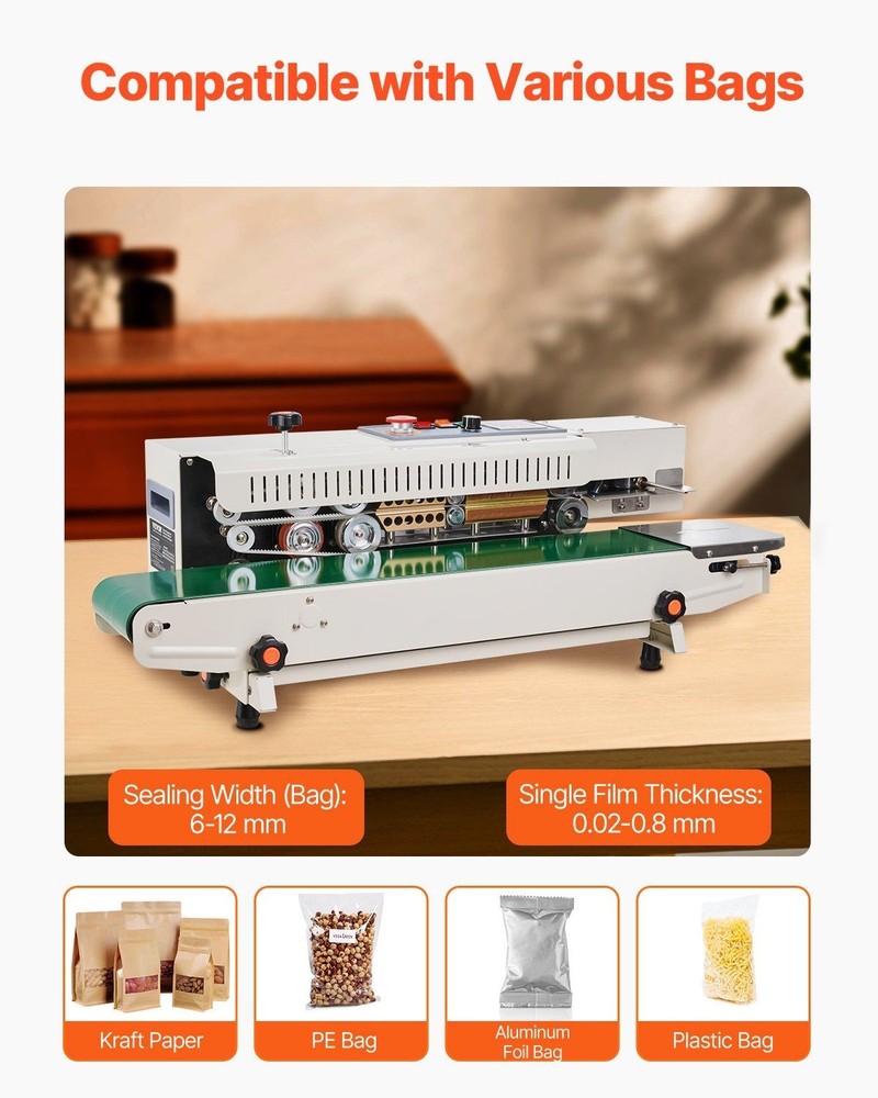 Bag Sealer Machine: 600W, 6-12mm Width, Variable Speed, N₂ Inflation