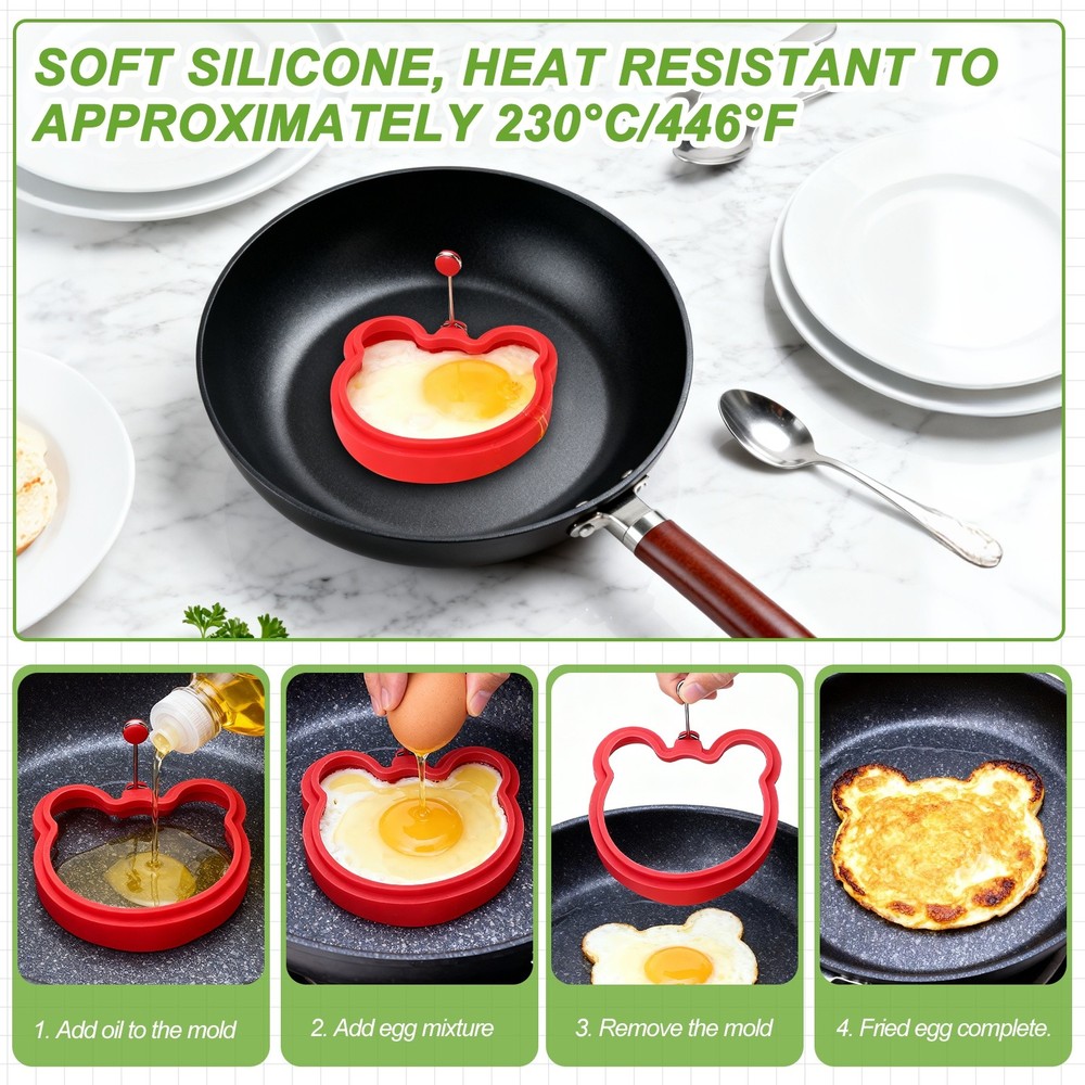 4 Pcs Bear Egg Rings, Silicone Egg Pancake Rings Set, Green