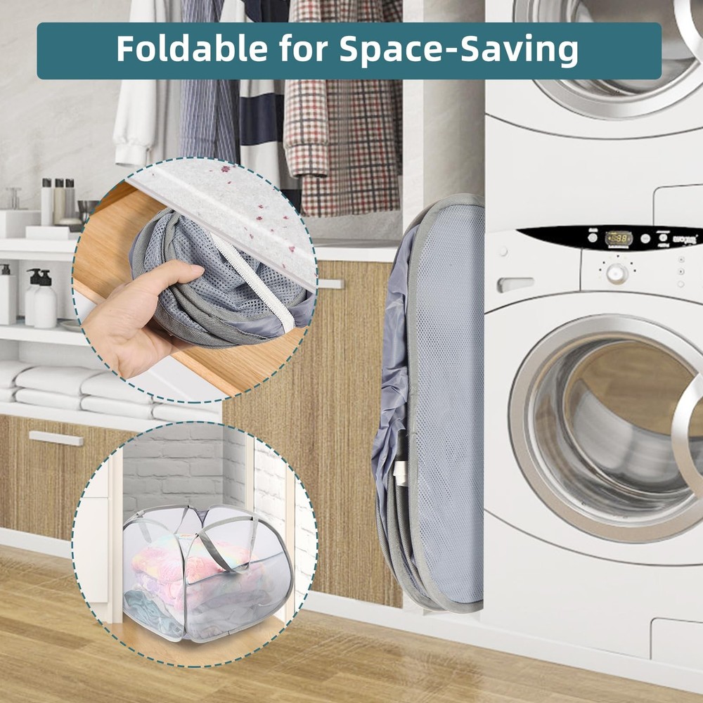 Collapsible Laundry Baskets, 90L Large Foldable Laundry Basket, Durable Mesh ...