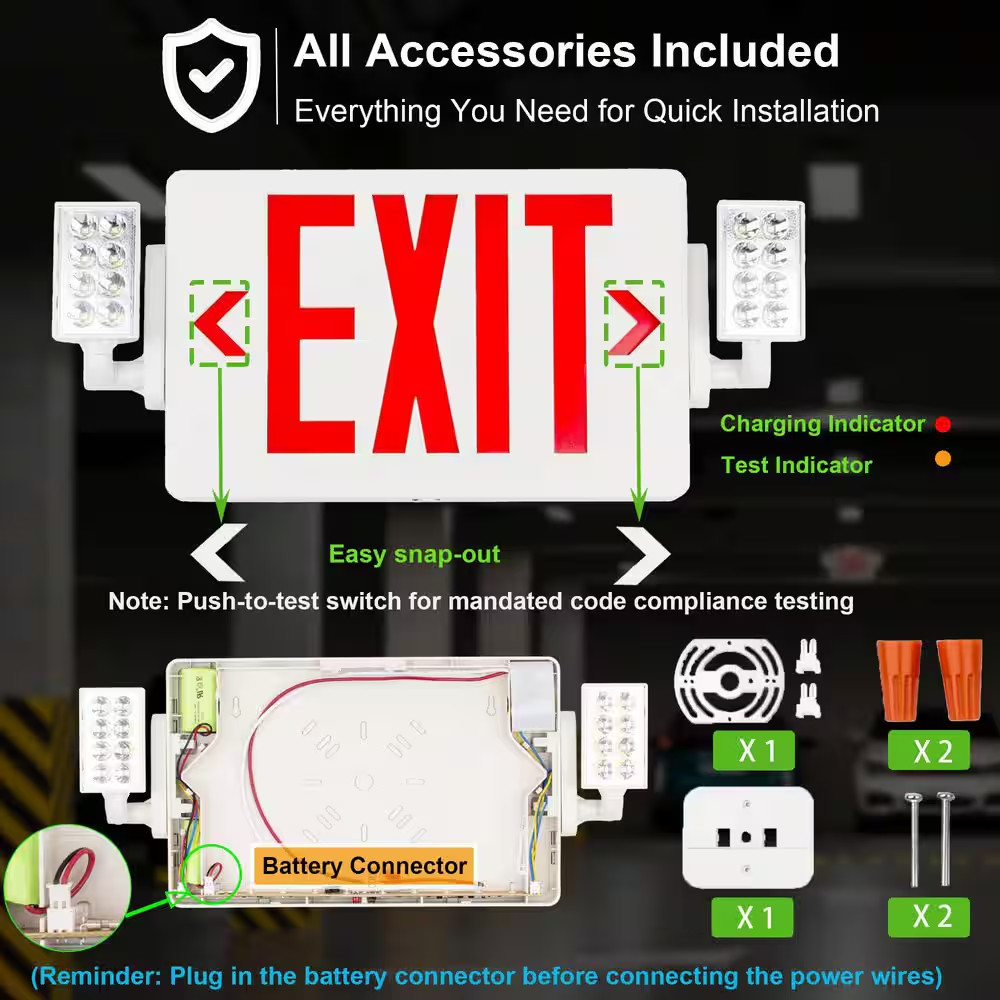 2-Pack LED Combo Exit Sign with Emergency Light 2 Adjustable Heads Double Face R