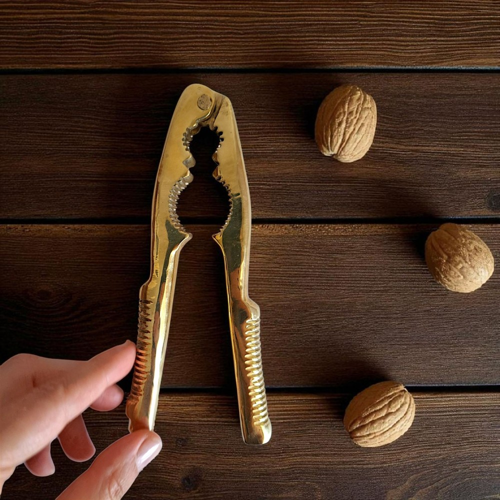 Vintage Solid Brass Nutcracker 16cm Gold Kitchen Tool Collectible Gift