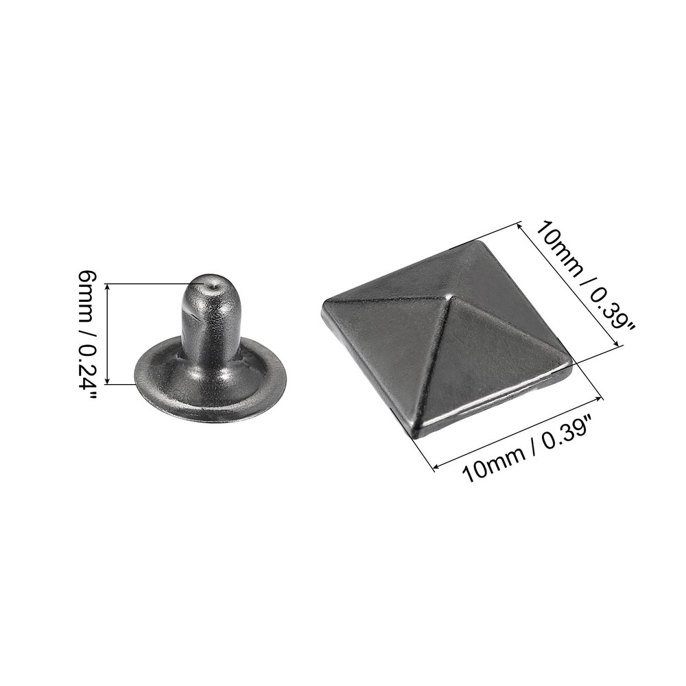 100 Sets Spike Rivet 10mm Pyramid Rapid Rivet Studs Square Spikes Gun black